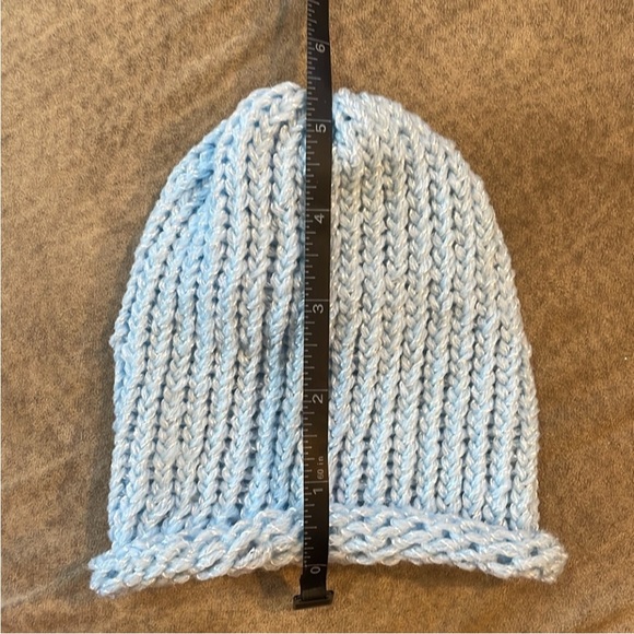 Hand Crafted Baby Knit Beanie Infant Hat Icy Blue White Lightweight Handmade Boy - Picture 6 of 17